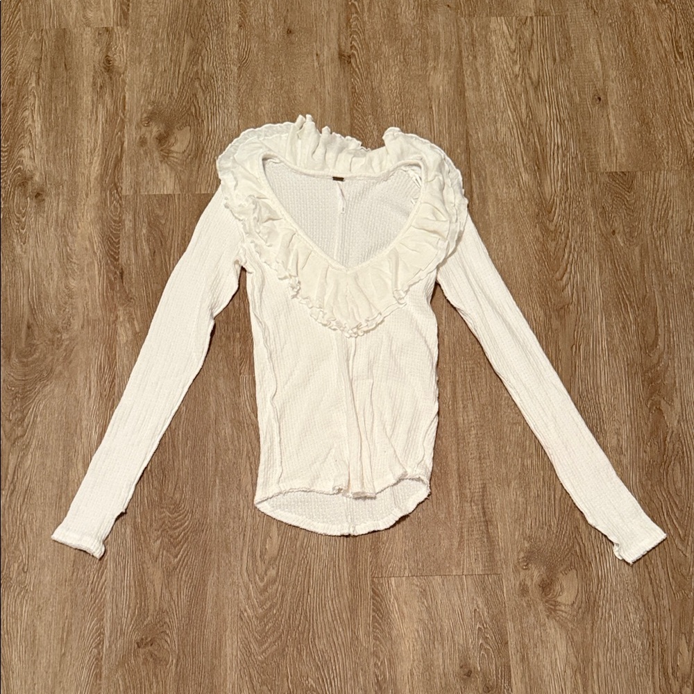 Free People White Ruffle Long Sleeve